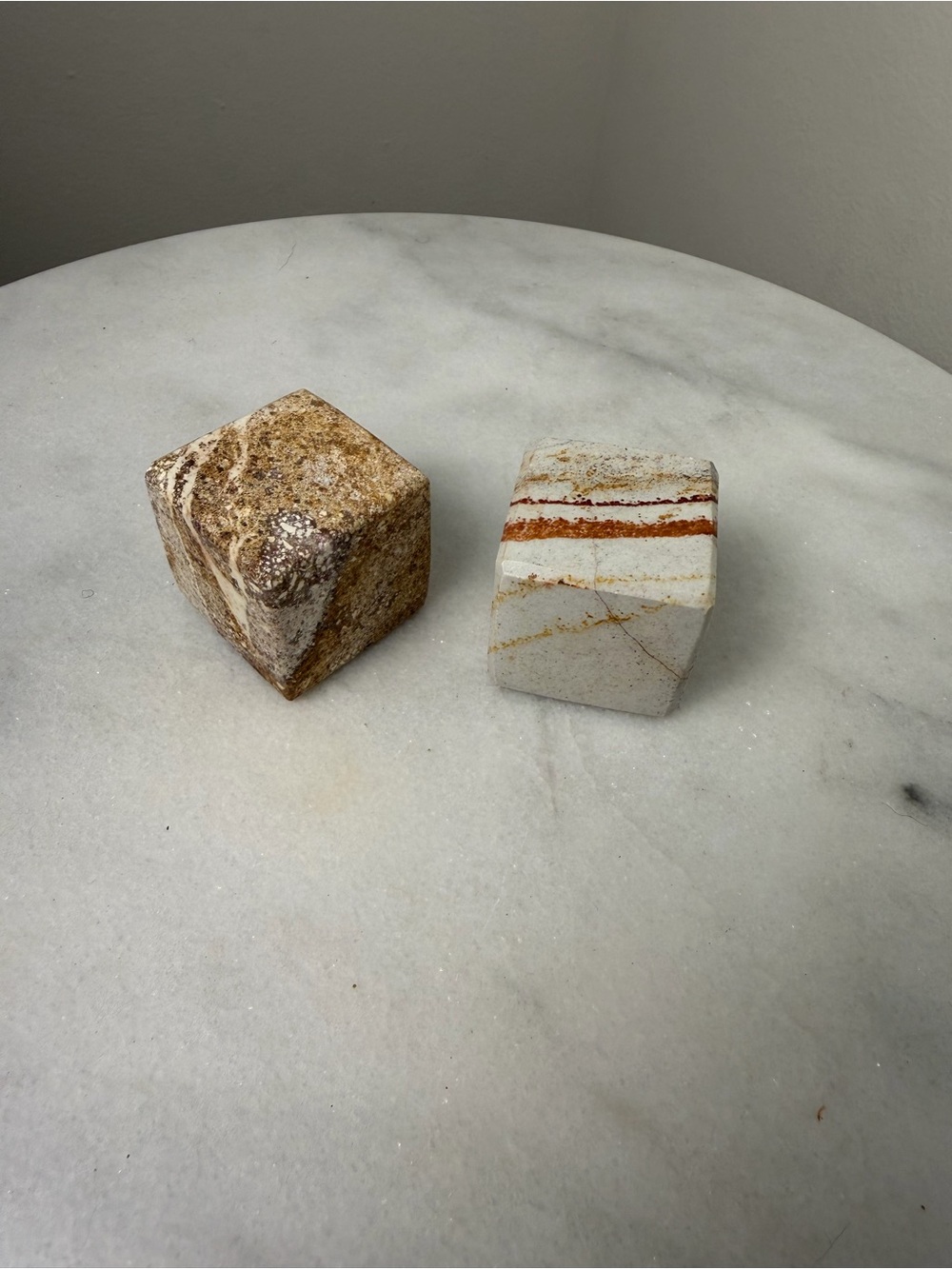 Vintage Polished Natural Stone Cubes – Set of 2
